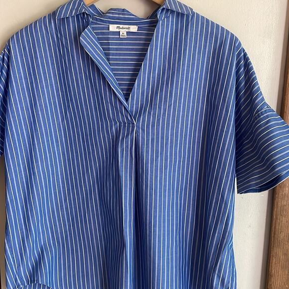 MADEWELL Courier Stripe Button Back Shirt In Midnight Sea - Picture 4 of 13